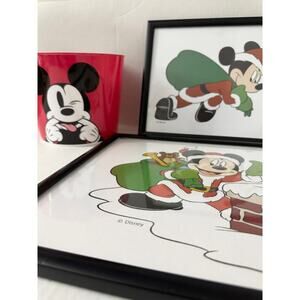 Mickey Mouse Framed Christmas Pictures(2) and Plastic Bucket